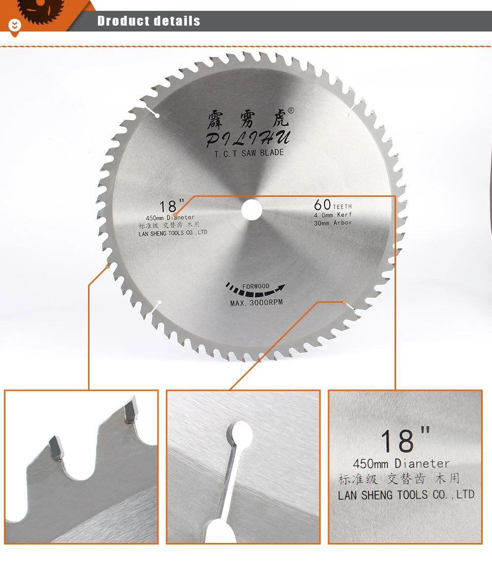 Pilihu 18 Inch 60t Tungsten Carbide Tct Circular Saw Blade for Cutting Wood